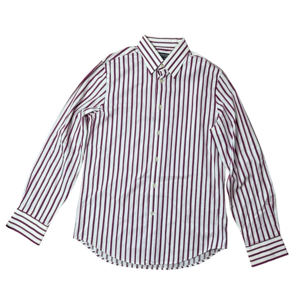 Express Mens Dark Pink White Striped Button Down Shirt Size S
